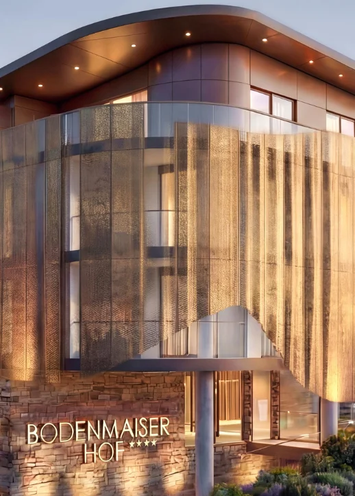 Moderne Architektur und Außenansicht des 4-Sterne Superior Design- & Luxus Wellnesshotels Bodenmaiser Hof